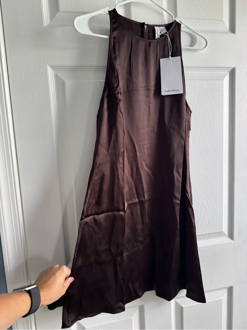 & Other Stories Sleeveless Brown Satin Mini Dress